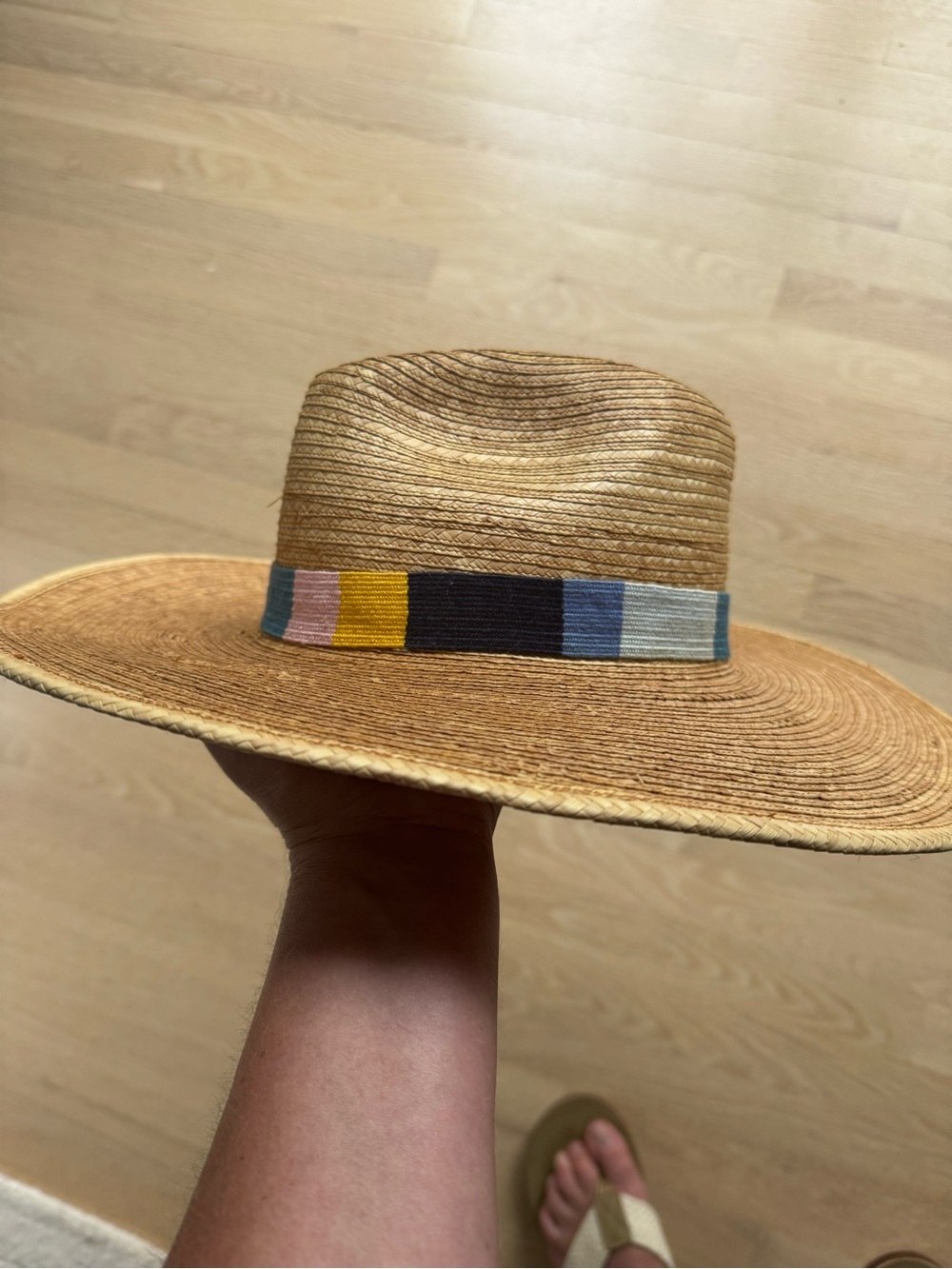 Handwoven Straw Sun Hat with Multicolor Embroidered Band - Picture 4 of 8